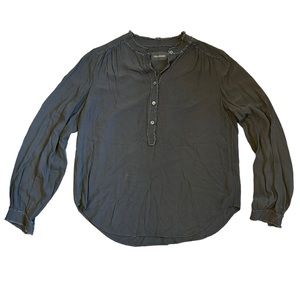 Zadig & Voltaire Women’s Sz S Gray Frayed Button Placket Popover Blouse Top